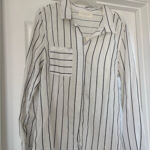 Rails White Button-Up Shirt with Black Vertical Stripes